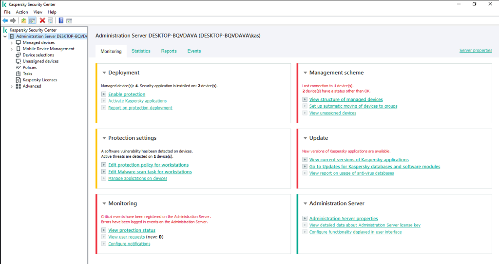 Tampilan Administrator Server KSC