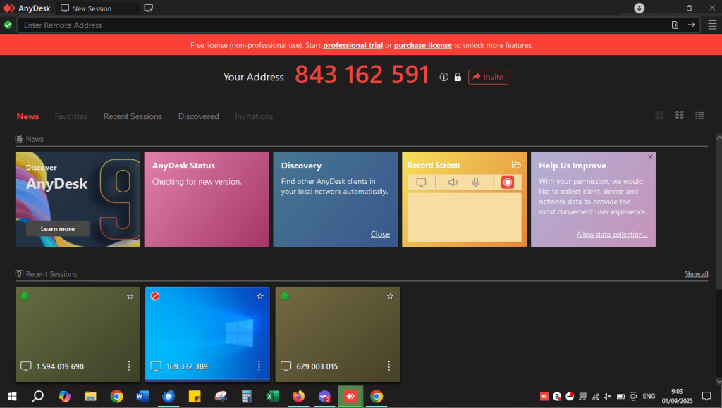 Gambar UI Anydesk penerima