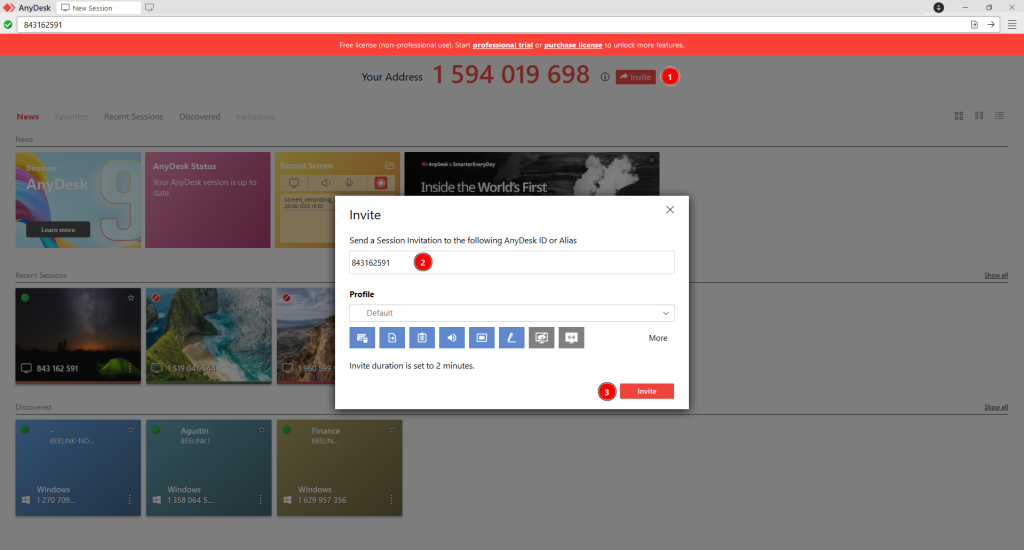 Gambar input invitasi Anydesk