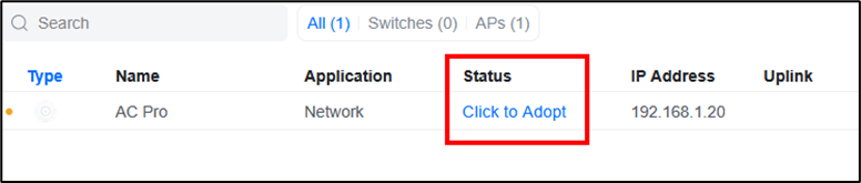 Klik Adopt untuk masuk konfigurasi