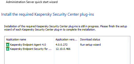 Install the required Kaspersky security Center Plug-ins