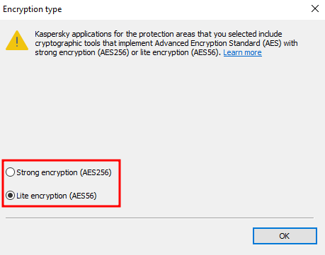 Pilih lite encryption (AES56)