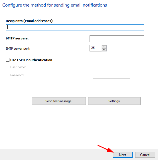 Configure the method for sending email notifications