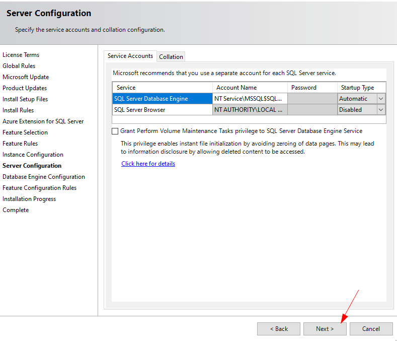Server Configuration →  Next