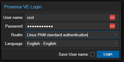 Proxmox VE Login