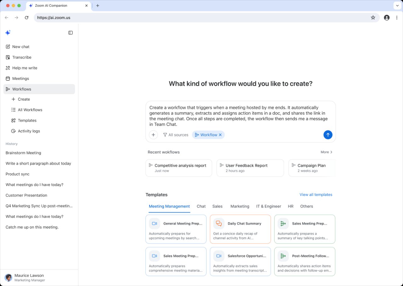 pembuatan workflow di Zoom AI Companion
